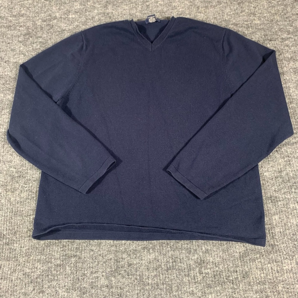 Brooks Brothers Sweater Mens XL‎ Blue Cotton Blend Stretch V Neck Preppy Luxury